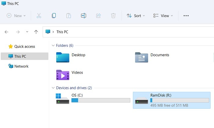 Unidad RAM Windows Ramdisk Windows11 Explorador de archivos