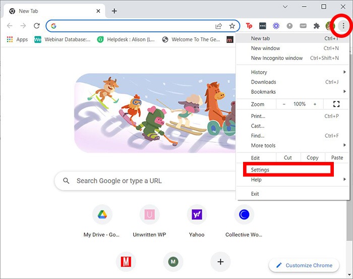 Menú de configuración de controles parentales de Google Chrome