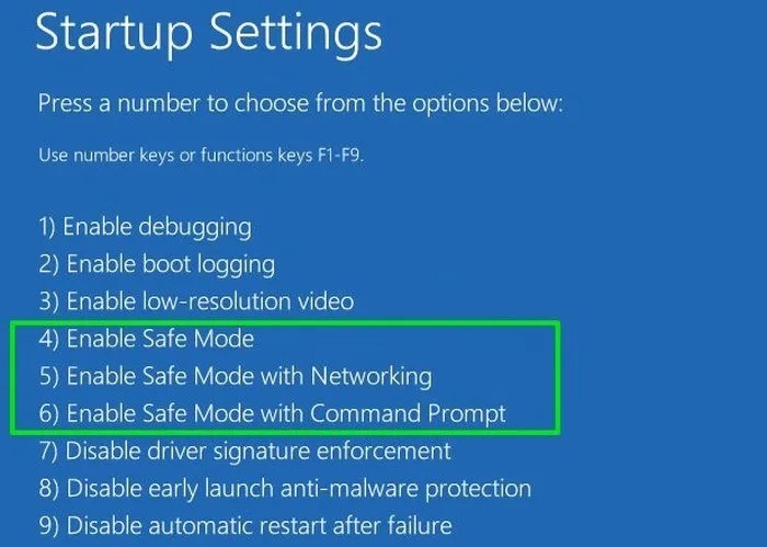 Eliminar controladores antiguos Windows11 Habilitar opciones de modo seguro