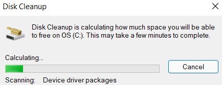 Eliminar controladores antiguos Cálculo de limpieza de disco de Windows11