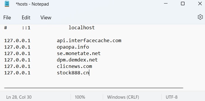 Vínculos de correo no deseado de malware de archivo de hosts de Windows