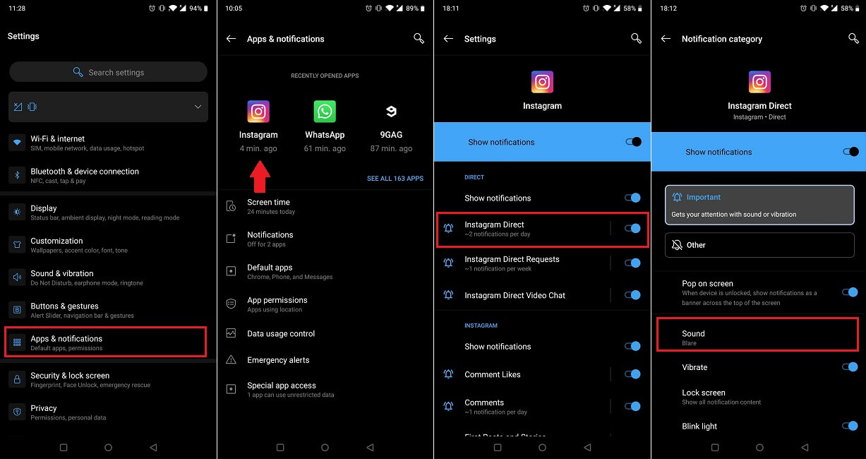 Cómo cambiar los sonidos de notificación de Instagram