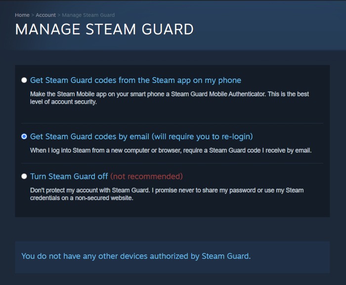 Compartir en familia de Steam Steam Guard Seleccionar