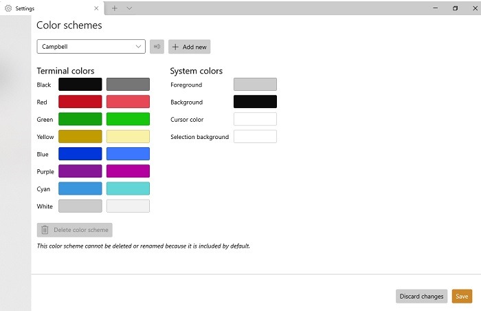 Esquemas de color de temas de Windows Terminal