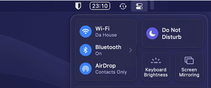 La opción Bluetooth en el Centro de control de macOS.