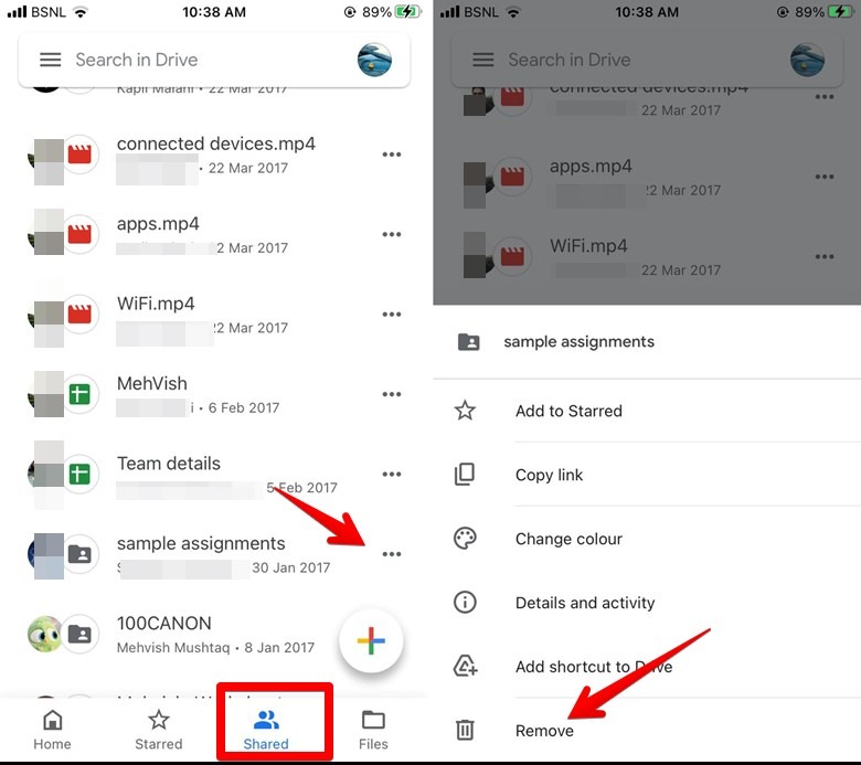 Archivo compartido de Google Drive Eliminar móvil