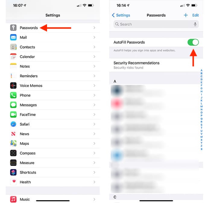 Safari Ios Guardar contraseñas Deshabilitar autocompletar