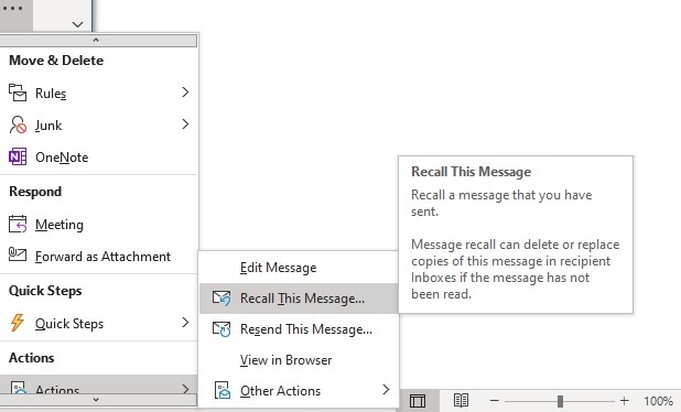 Detalles del mensaje de recuperación del cliente de Outlook