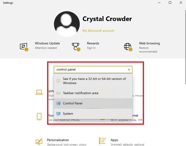 Formas de abrir el panel de control en la configuración de Windows 10