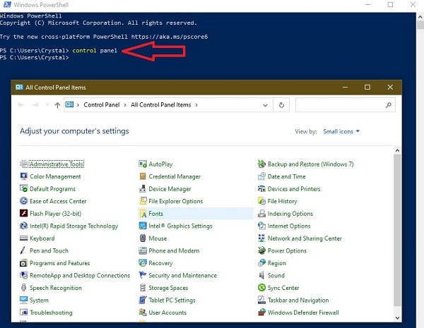 Formas de abrir el panel de control en Windows 10 Powershell