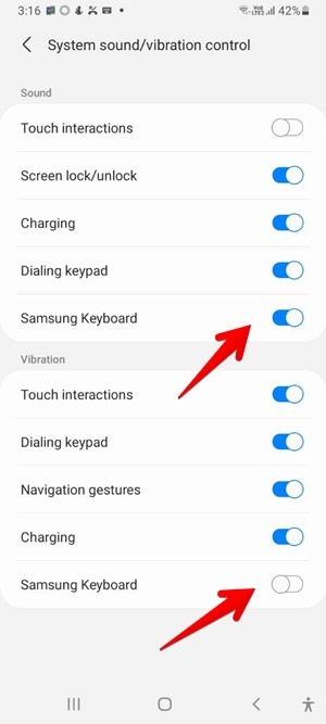 Teclado Samsung Apaga el sonido y la vibración