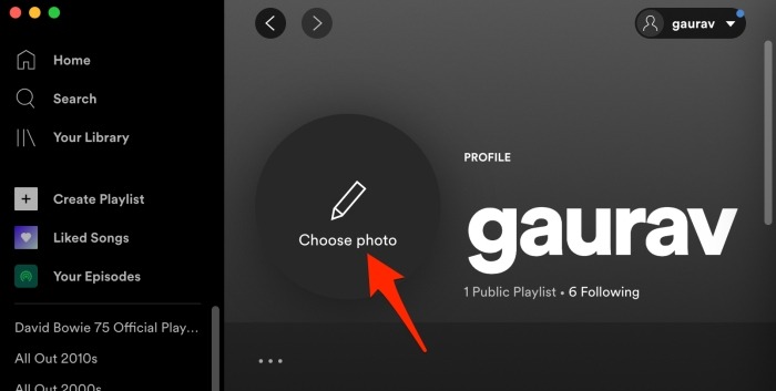 Spotify Editar perfil de escritorio