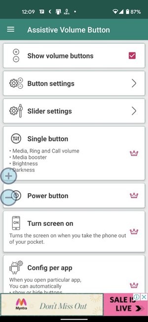 Control de volumen de Android en el botón de pantalla
