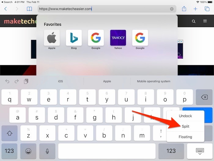 Cómo dividir divisiones de teclado de iPad