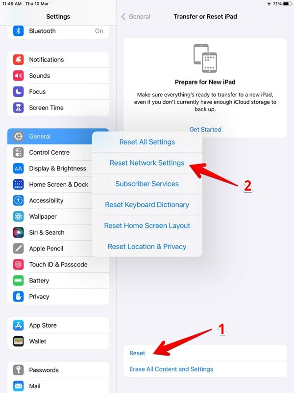 Apple Pencil Restablecer configuración de red