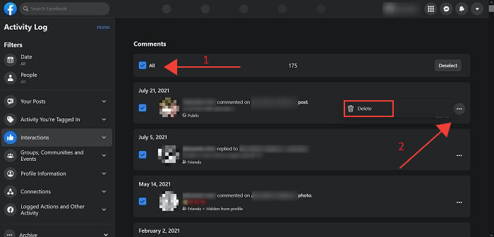 Eliminar comentarios de Facebook Escritorio Eliminar a granel