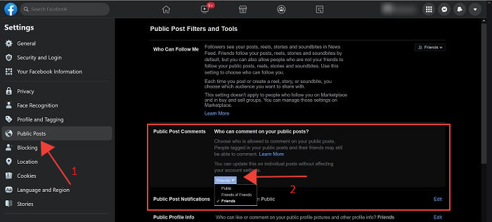 Eliminar comentarios de Facebook Publicaciones públicas de escritorio