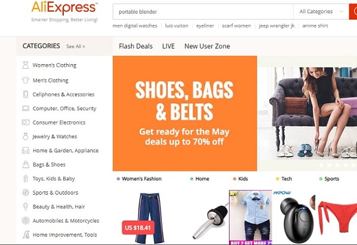 Apariencia de la página de inicio de Aliexpress