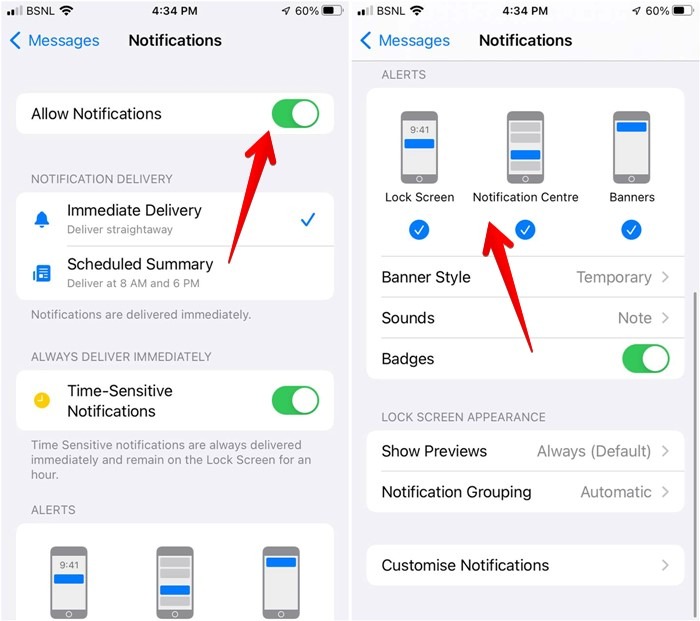 Habilitar notificaciones de mensajes de Iphone