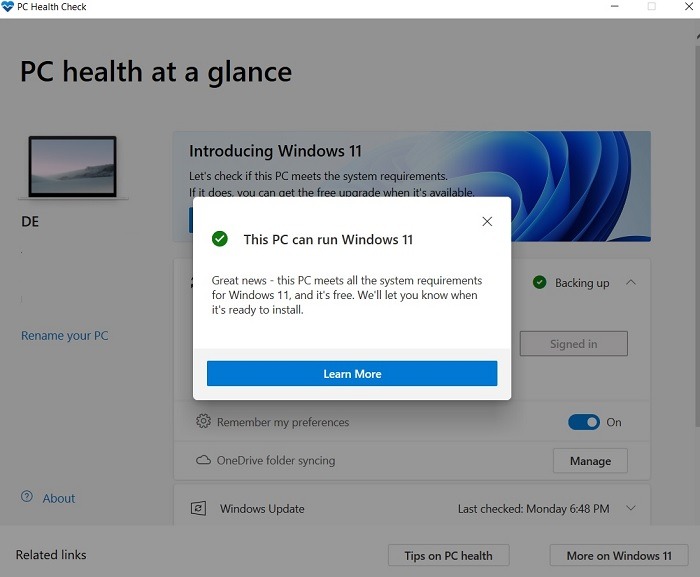 Compatibilidad con Windows 11 PC Health puede funcionar