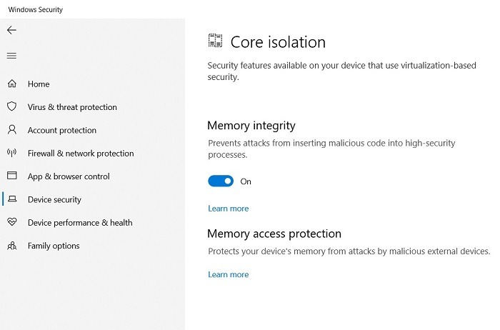 Compatibilidad con Windows11 Vbs Integridad de la memoria activada