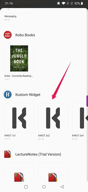 Crear widget Android Seleccionar widget personalizado