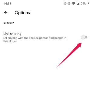 Deshabilitar el uso compartido de enlaces Google Photos Habilitar el uso compartido de enlaces