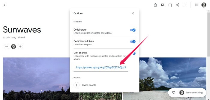 Desactivar enlace compartido Google Photos Web Copiar enlace compartido