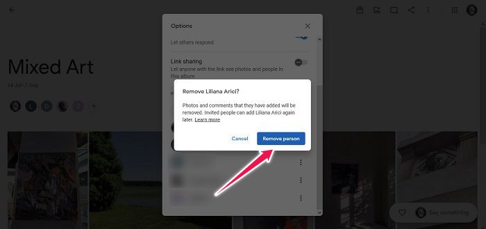 Desactivar enlace compartido Google Photos Web Confirmar eliminación