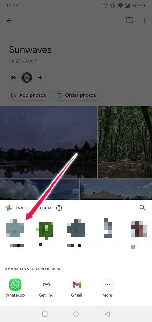 Desactivar Compartir enlace Fotos de Google Copiar enlace Android Invitar contacto al álbum