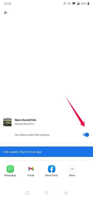 Deshabilitar el uso compartido de enlaces Google Photos Android Share Link