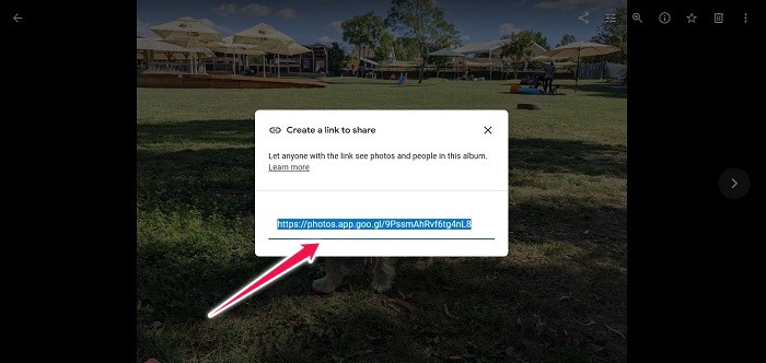 Deshabilitar el uso compartido de enlaces Google Photos Web Copy Link Share