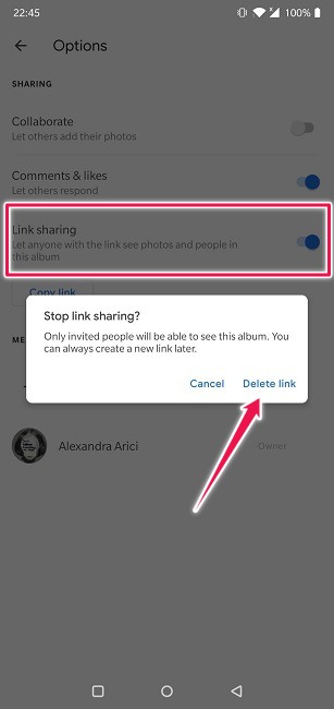 Desactivar enlace compartido Google Fotos Android Eliminar enlace Dejar de compartir una sola imagen