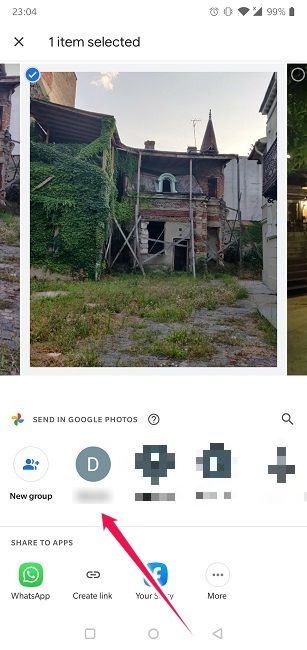 Deshabilitar el uso compartido de enlaces Google Photos Android Share sin enlace