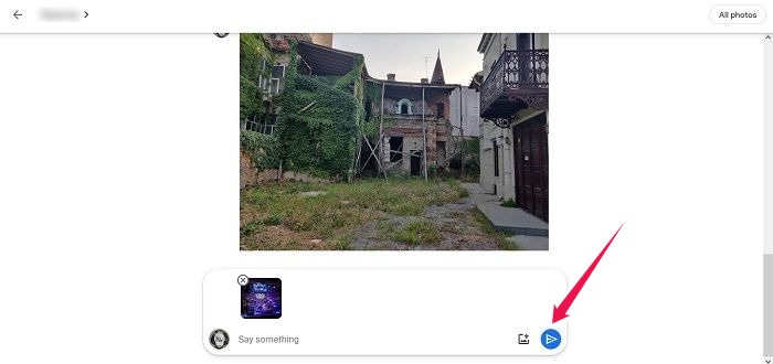 Desactivar enlace compartido Google Photos Web Enviar mensaje de imagen