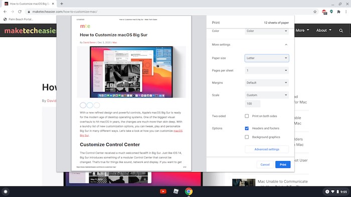 Cómo imprimir el tamaño de página de Chromebook