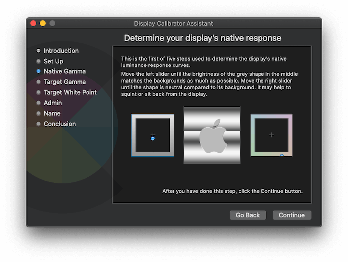 Configuración de la gamma nativa en el Asistente del calibrador de pantalla.