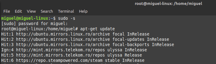 Actualización de Linuxsudo Shell