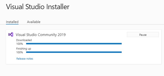 Finalización del instalador de Visual Studio