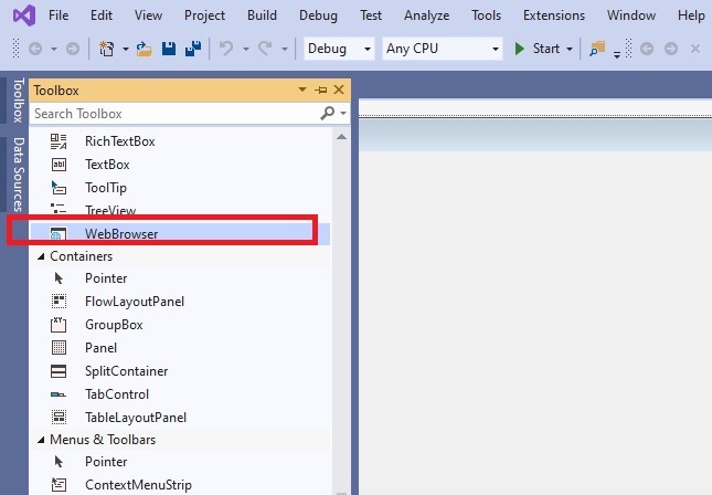 Crear navegador web Visual Studio desde Toolbox