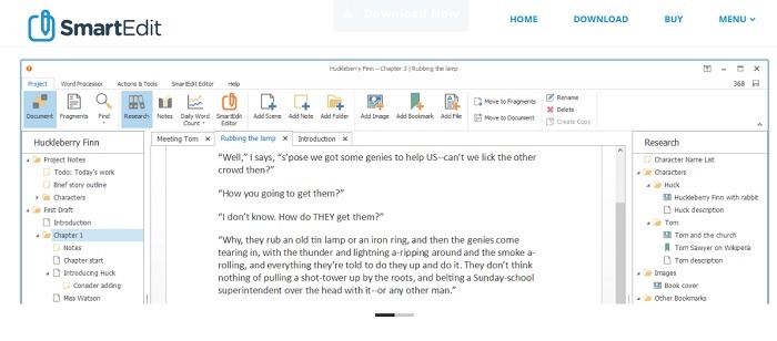 Alternativas gratuitas de Scrivener para administrar proyectos de escritura Smartedit Writer
