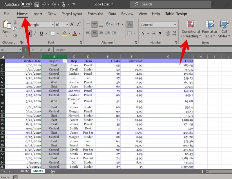 Pestaña Inicio de valores duplicados de Excel