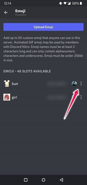 Cómo crear emoji personalizado Discord Mobile Three Dots