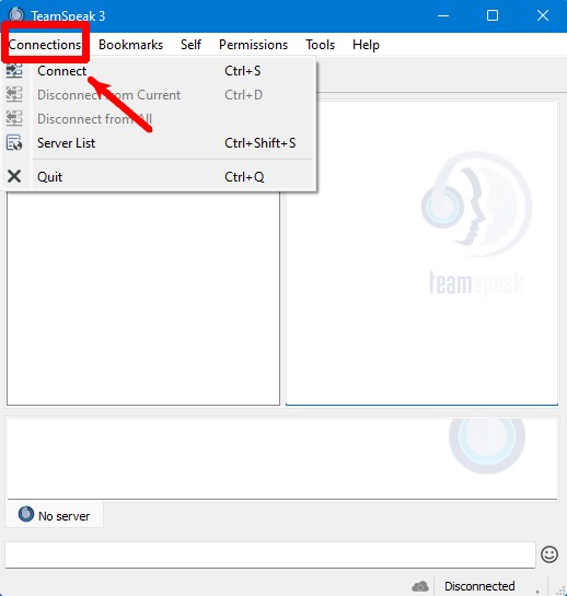 Conexión de la pantalla principal de Teamspeak