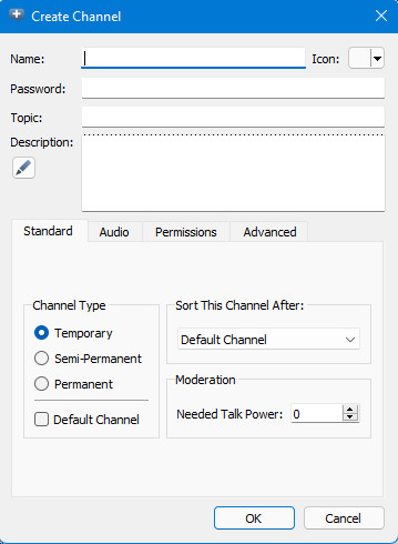 Teamspeak Crear información del canal