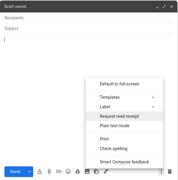 Opción de recibo de lectura de solicitud de Gmail