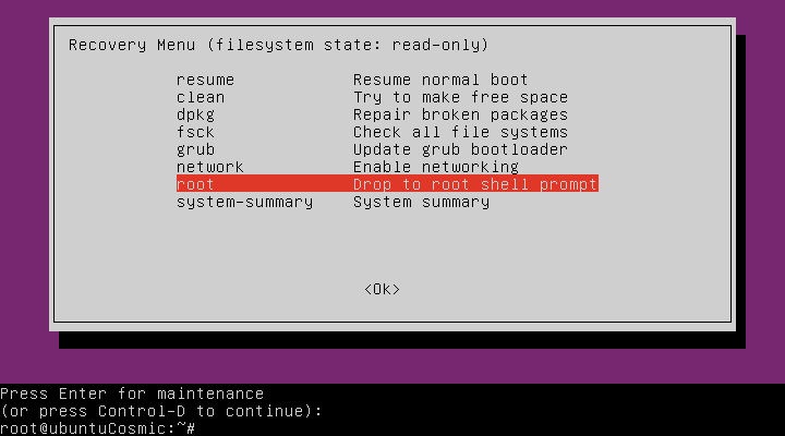 Boot Root Shell Recuperación de Ubuntu