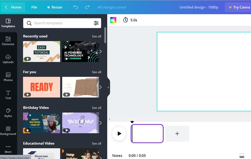 Plantillas de editor de video de Canva