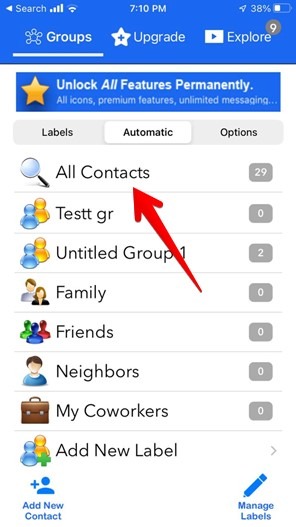 Eliminar contactos múltiples Aplicación de grupos de Iphone
