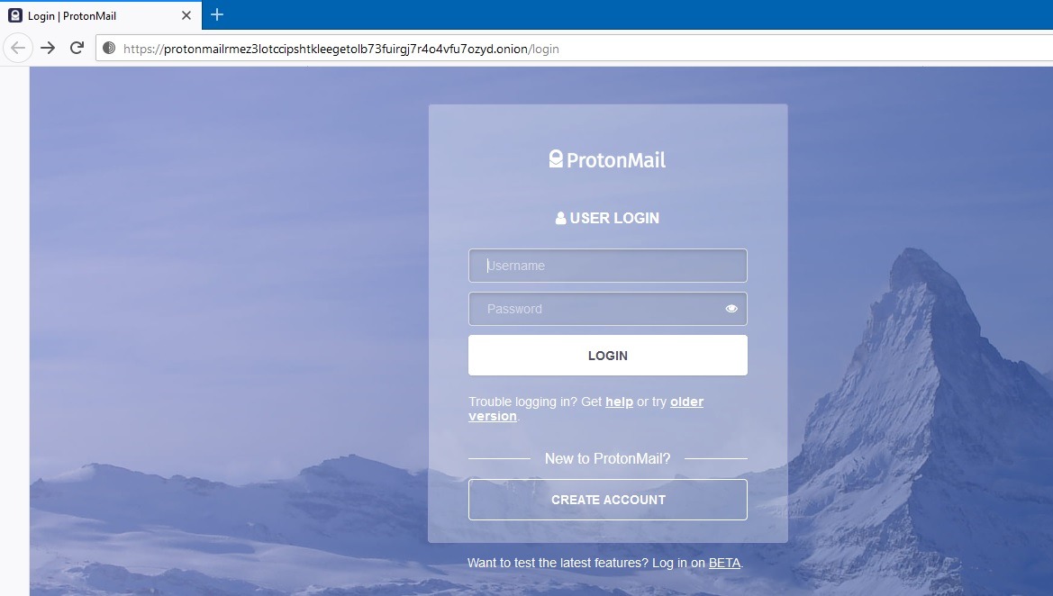 Sitio web oscuro de Google Protonmail Onion